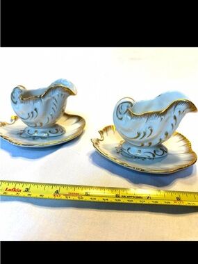 Herend White and Gold Porcelain Sauce Boats with Saucers